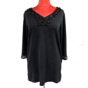 Quacker Factory black tunic sweater sequins embellishment neck and cuff size S